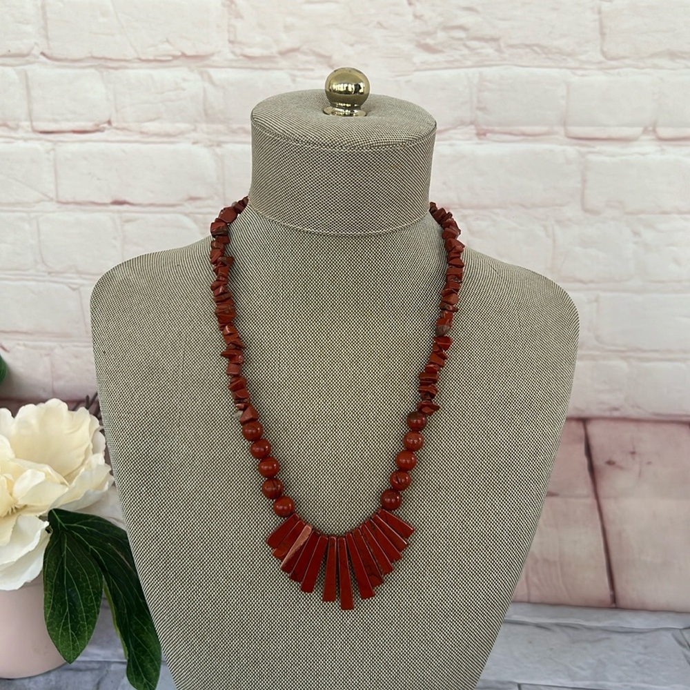 Vintage Sunstone red jasper fan necklace root chakra sacral chakra gift idea